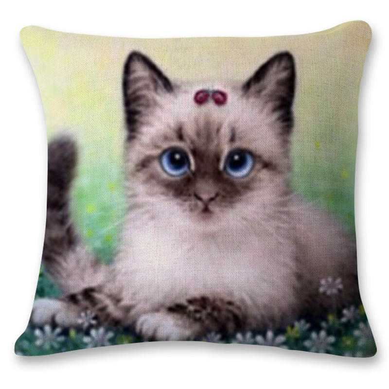 Creative Hand Painted Cat Print Polyester Pillowcase Home Car Cushion Pillow Sofa