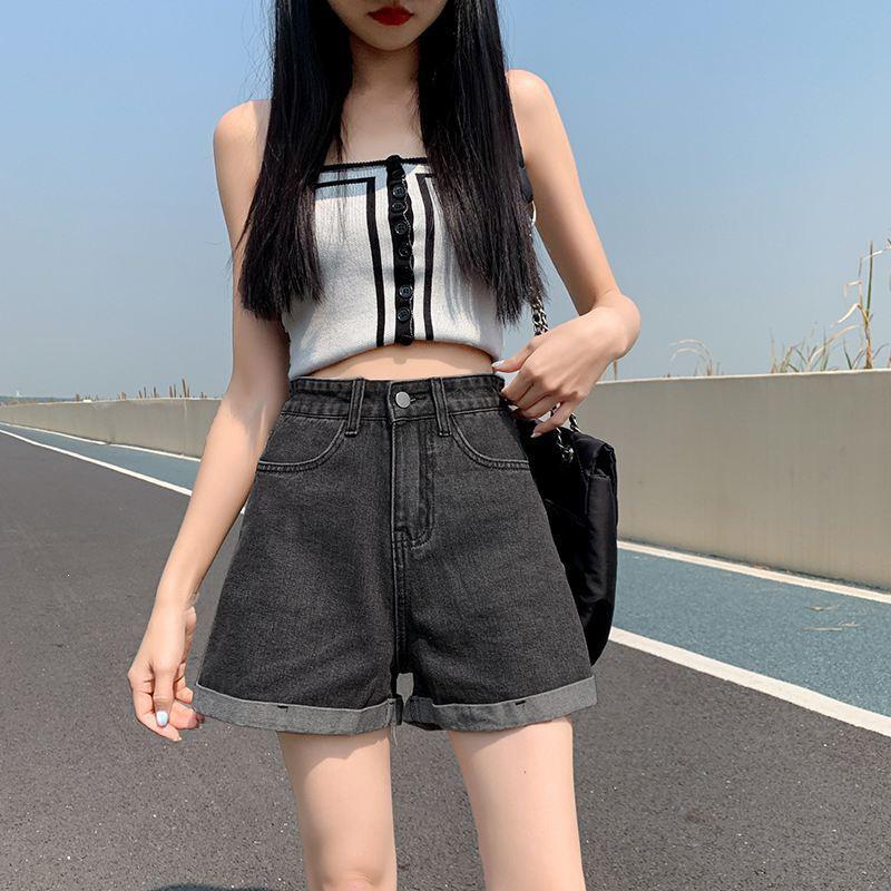 2026 Korean Style Gradient High-Waisted Loose Denim Shorts for Women