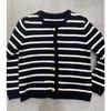 Striped jacket women's new loose casual lazy wind crew neck knitted sweater long sleeve cardigan sweater women