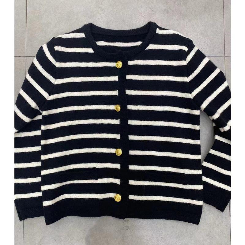 Striped jacket women's new loose casual lazy wind crew neck knitted sweater long sleeve cardigan sweater women