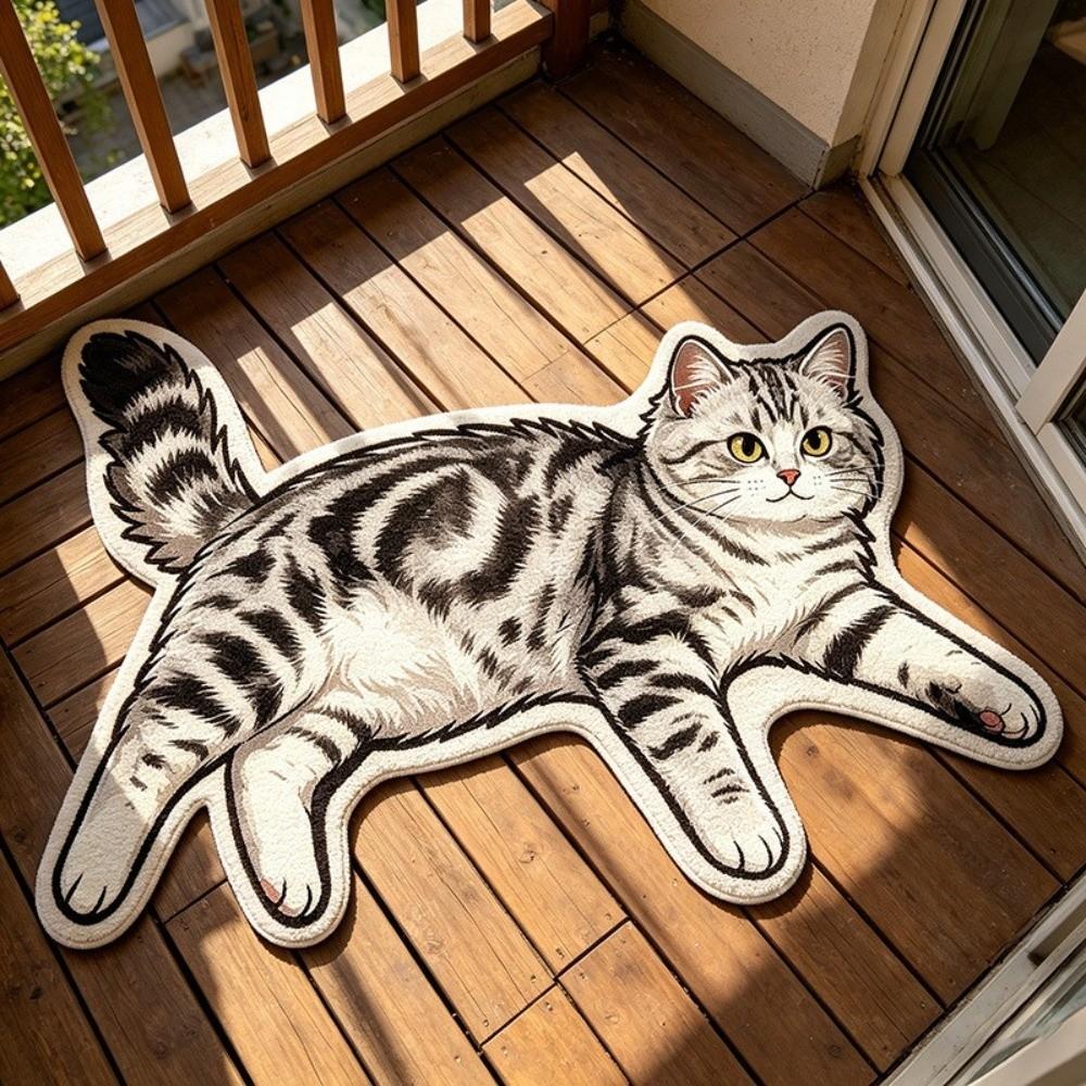 Non Slip Cat Floor Mat Absorbent Bedside Carpet Room Accessory Cat Shaped Rug  Bathroom