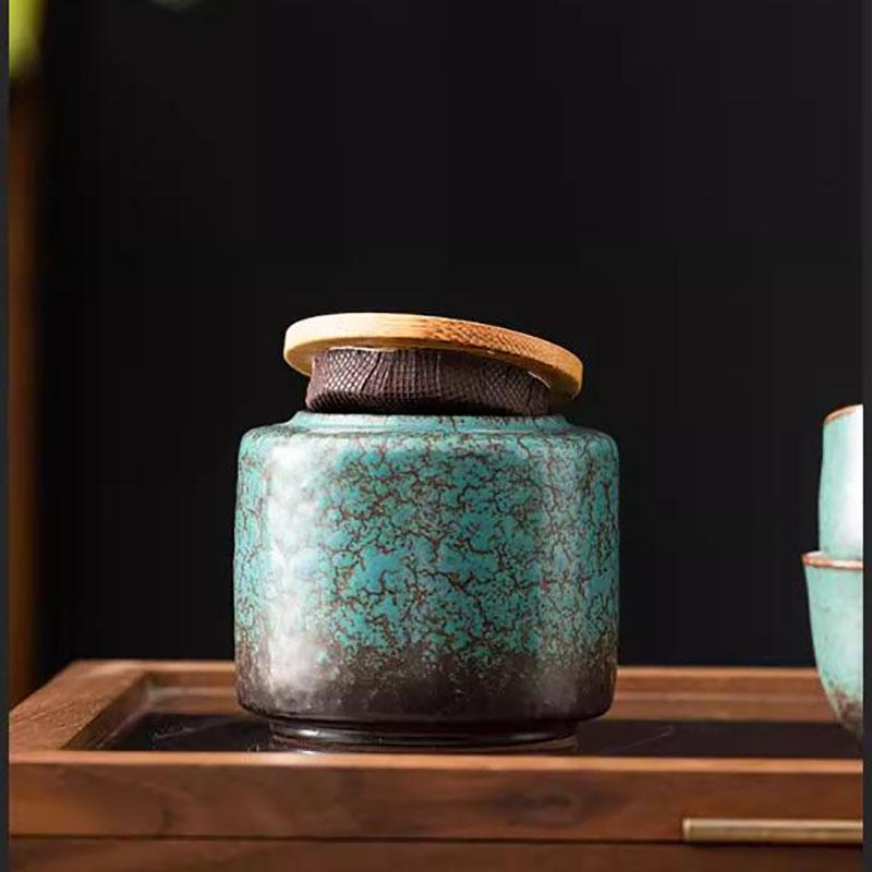 

Retro Ceramic Green Tea Caddy High-grade Portable Candy Nuts Coffee Beans Medicinal Herbs Storage Jar Jewelry Box Home Ornament