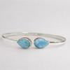 Brățară Larimar cu Manșetă Deschisă – Brățară cu Piatră Prețioasă din Argint Sterling 925, Bijuterie Minimalistă Reglabilă cu Pietre Duble