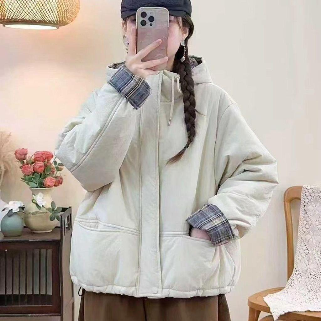 Stylish Korean Plaid Cotton Padded Workwear Jacket for Autumn/Winter