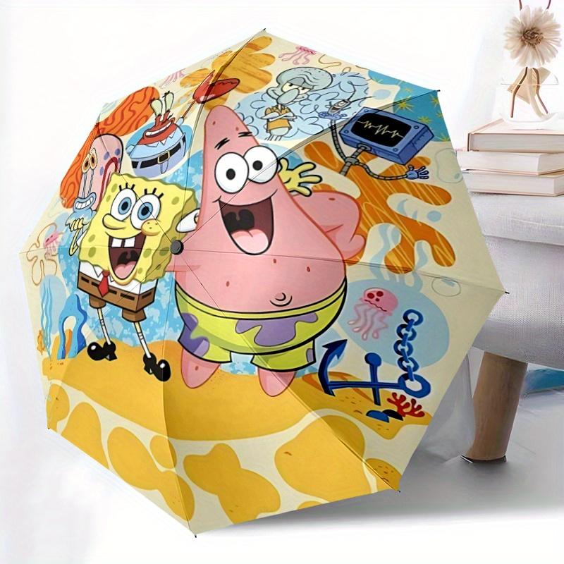 1pc SpongeBob SquarePants and Friends Pattern Automatic 3-Fold Umbrella, 8 Iron Frames, High-Value Folding Umbrella, Suitable for Office, Travel and O