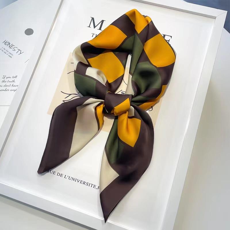 Beach Sunscreen Kerchief Luxury Design Square Scarves Women Popular 70X70CM Silk Hijab  The Four Seasons Headscarf