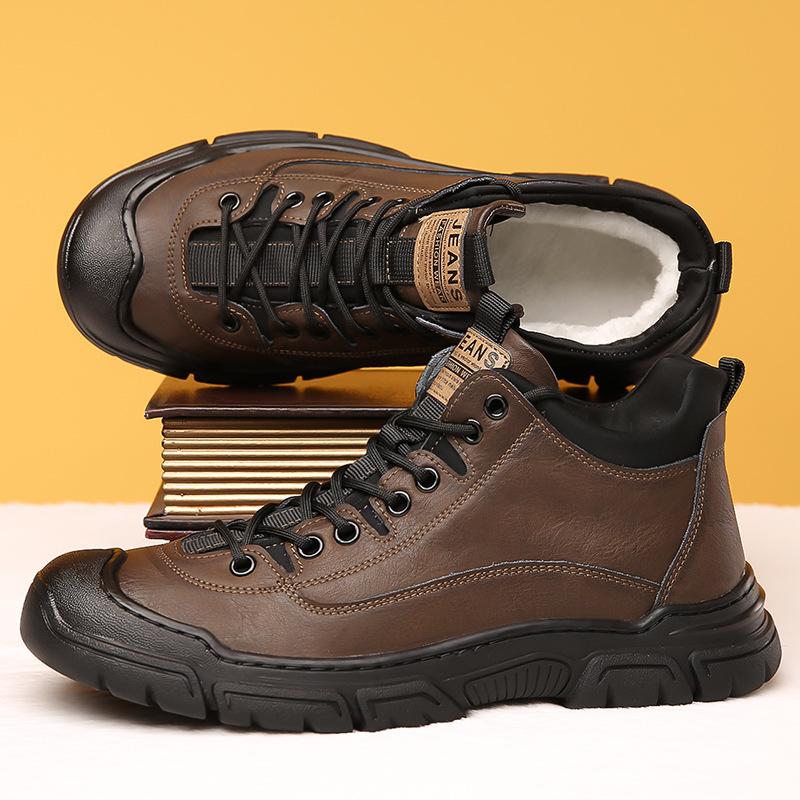 

Wool cotton boots winter men s cotton shoes velvet warm high top thickened large cotton shoes snow boots leather boots men 44