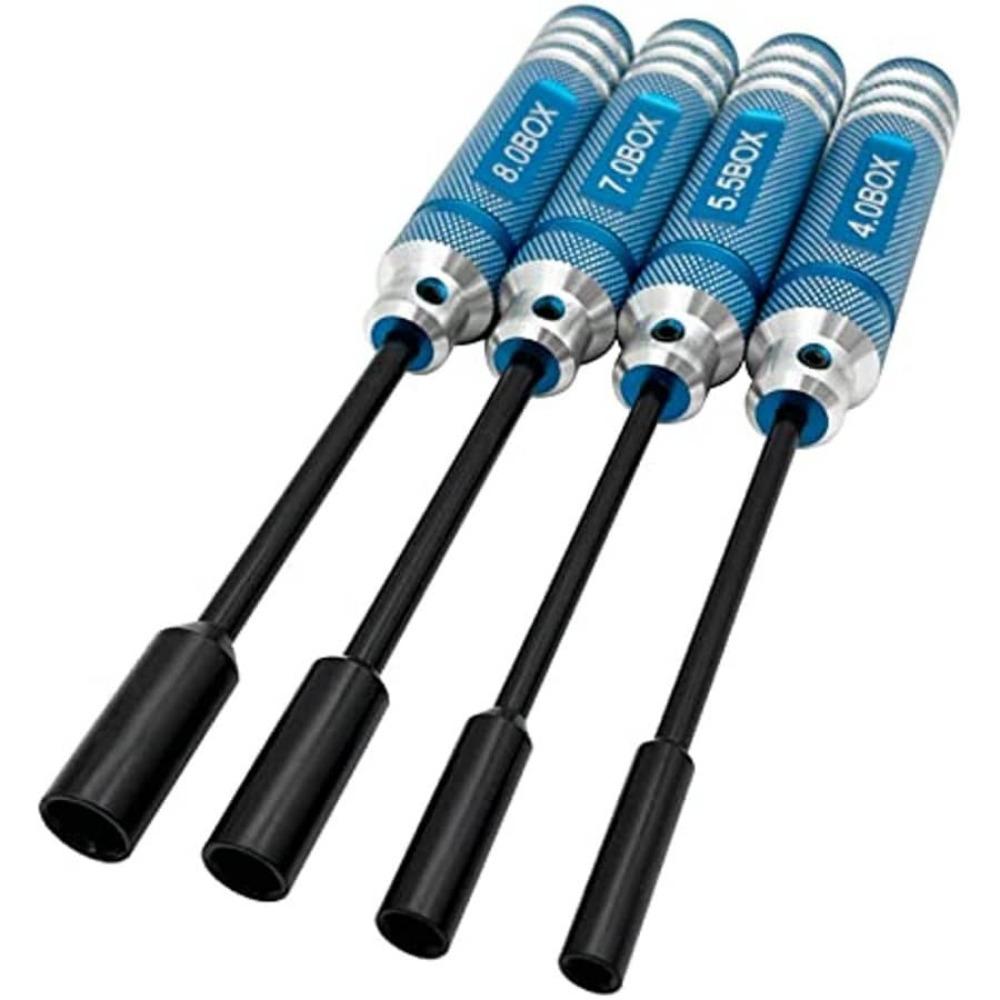 4-Piece RC Hex Nut Driver Set - 4.0mm, 5.5mm, 7.0mm, 8.0mm For Drone & RC Car Repair