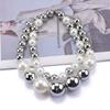 Silver-white Round Pearl Necklace, Cold Wind Exaggerated Double-layer Design Collarbone Chain Female