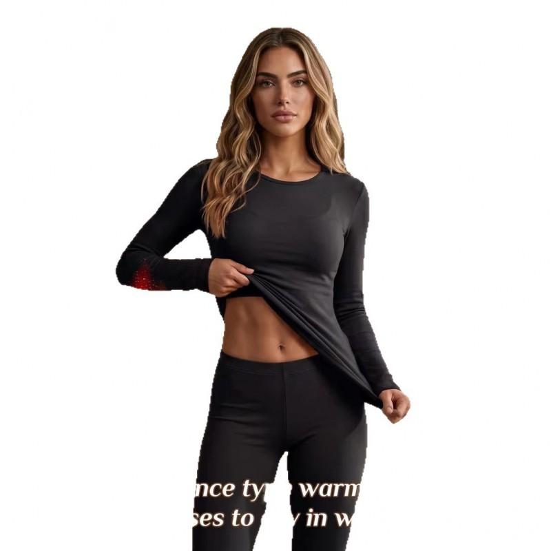 Womens Winter Thermal 2-Piece Set Fleece Lined Long Sleeve Top Leggings Warm Loungewear