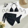 Sexy Bikini Set Women Halter Push Up Bra Skirt 3 Piece Swimsuit Summer Bathing Suit Cover Up Thong Swimwear Biquini
