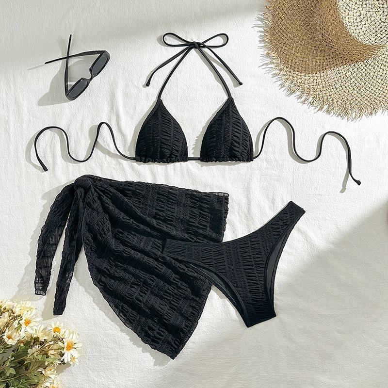 Sexy Bikini Set Women Halter Push Up Bra Skirt 3 Piece Swimsuit Summer Bathing Suit Cover Up Thong Swimwear Biquini