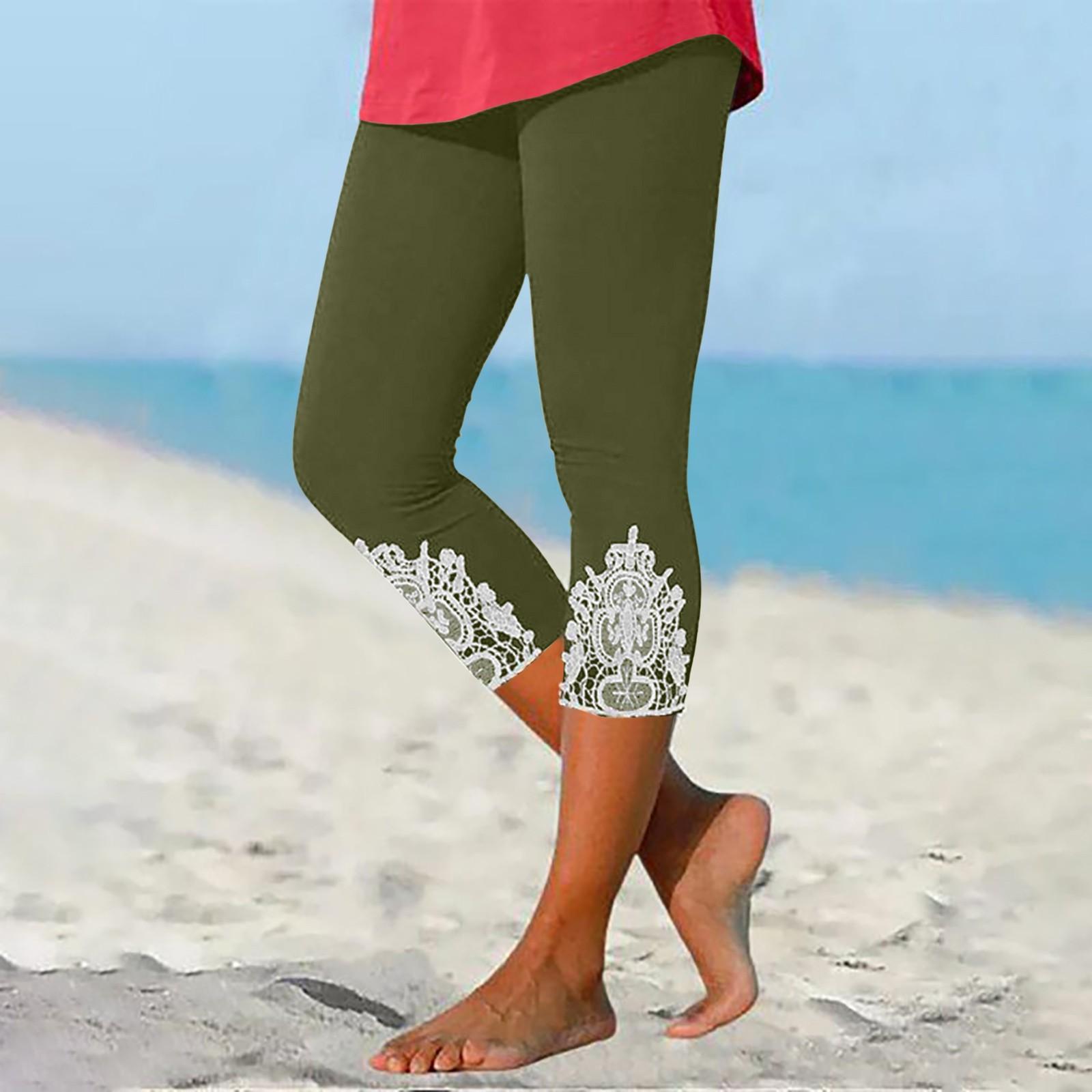 

Брюки для женщин, эластичные кружевные леггинсы длиной 3/4, повседневные спортивные штаны для бега, тренировки, йоги XXXL армия зеленый