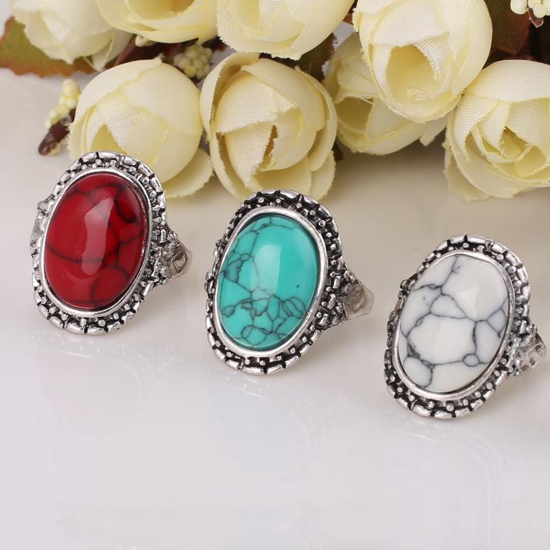 12 stk overdreven retro-imitasjon turkis-stein ring for menn og kvinners legering