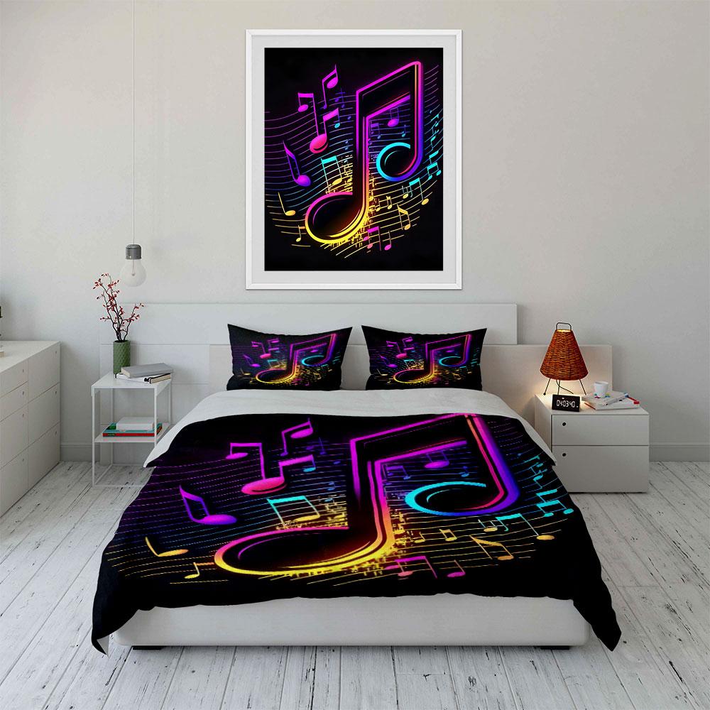 Colorful Musical Note Bedding Bedding Duvet Cover Set Duvet Cover Pillowcases (1 * Duvet Cover 2 * Pillowcases, without duvet insert)
