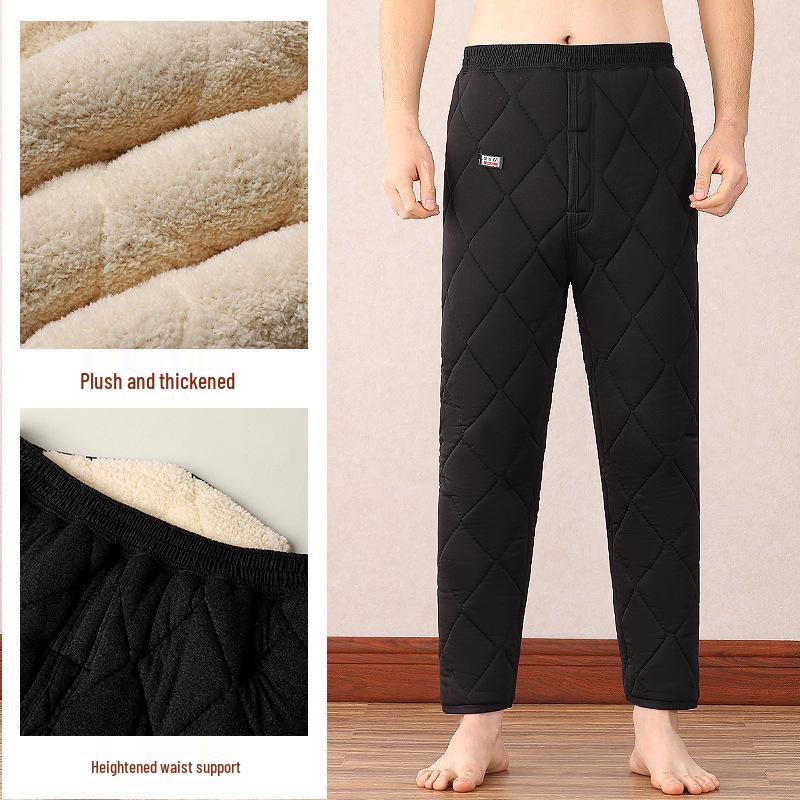 

Папины зимние теплые хлопковые брюки с высокой посадкой и подкладкой из овечьей шерсти для мужчин среднего и пожилого возраста XL (80-110 kg) чёрный