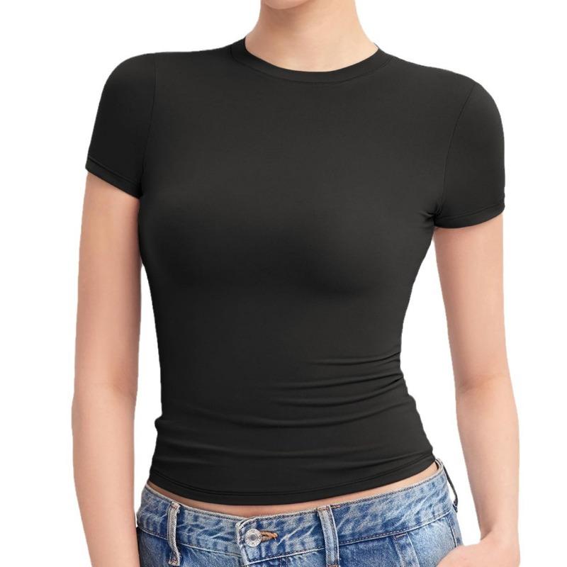 IHUASU Women's Tops Short Sleeve Summer Pleated Slim T-Shirt