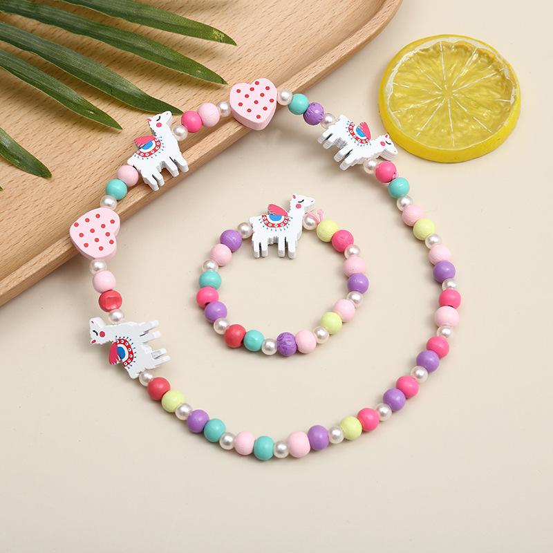 2pcs Children's Luminous Necklace Bracelet Set Cartoon Princess Jewelry Accessories Makeup Toys for Kids Girls Birthday Gifts