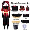 The Freak Circus Harlequin Clown Costume Full Set Pierrot Jester Unisex Cosplay Outfit Halloween Carnival Fancy Dress Jumpsuit