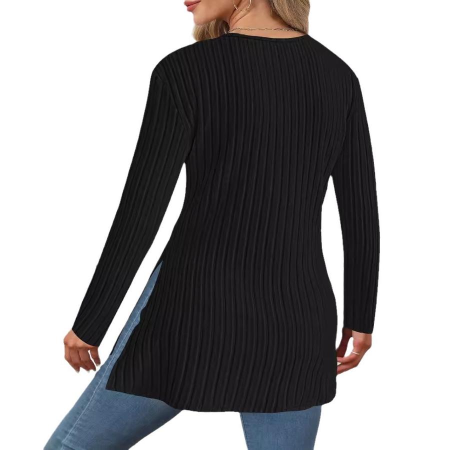 Plus Size Women's Fall New Long Sleeve Solid V-Neck Casual Home Top