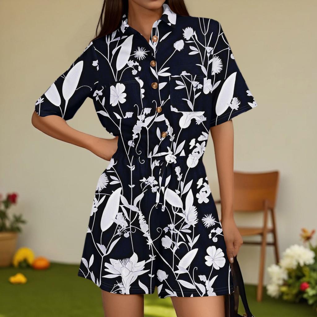 Damenmode V-Ausschnitt Jumpsuit Karomuster Lässig Kurzarm Top Jumpsuit