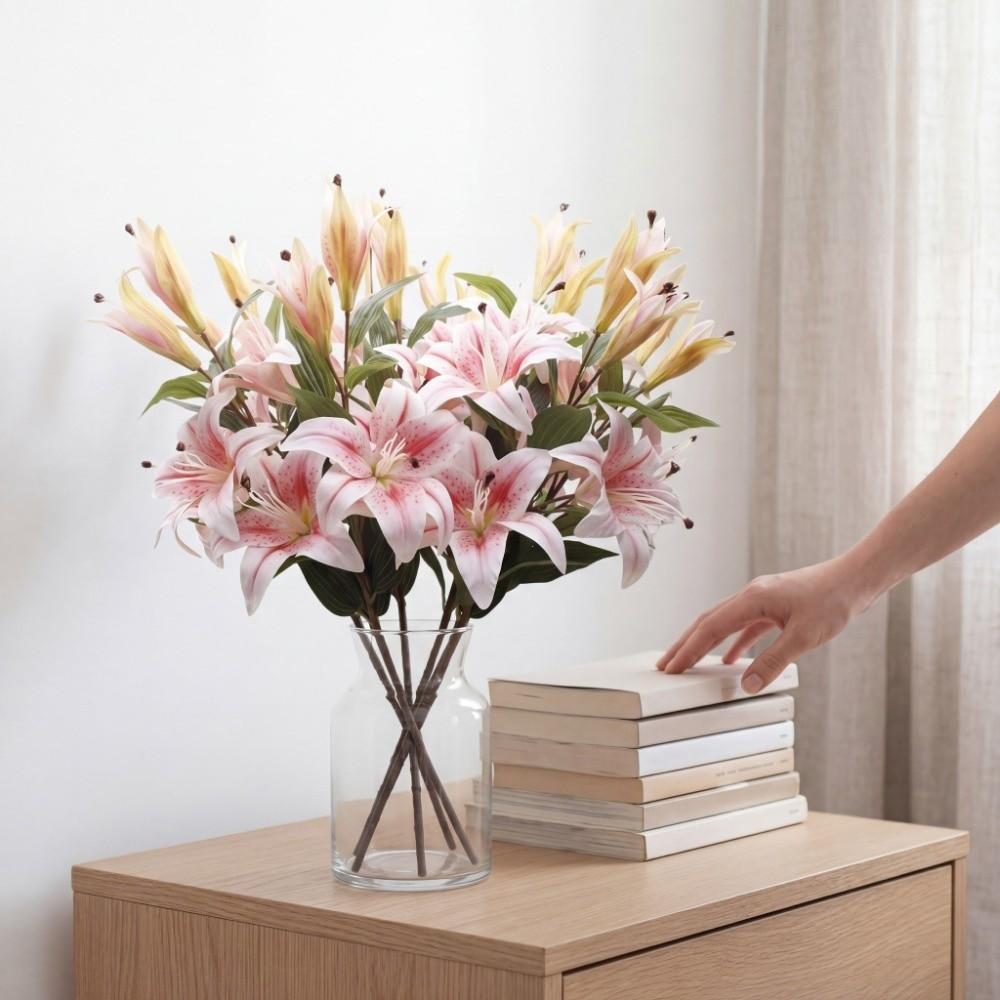 Echte Berührung Simulation Lilium Brownii Blume 5 Köpfe Künstliche Blumen Outdoor Gartendekoration