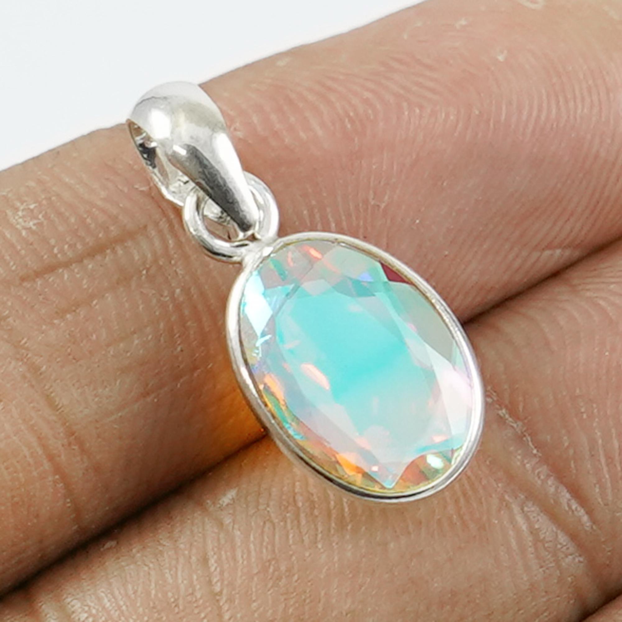 

Angel Aura Quartz Pendant, Light Weight Pendant, Handmade Pendant, 925 Sterling Silver Oval Aura Quartz Pendant, Gift For Her