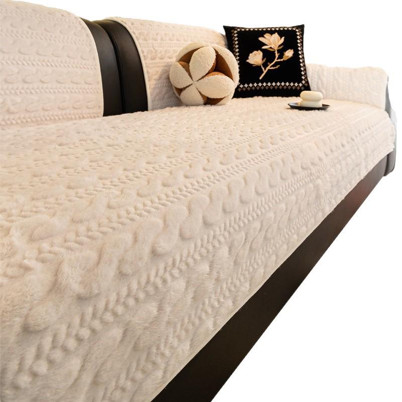 Herbst Winter Luxus Plüsch Rutschfeste Sofakissen – Dick, Modernes Design mit Geradliniger Lederreihe