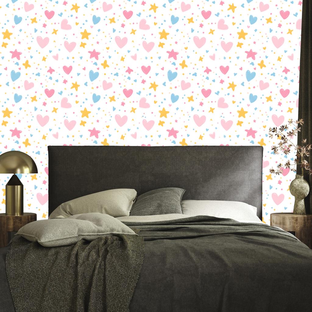 Love Wallpaper White, Powder Pink, Cream and Azure 50x1000