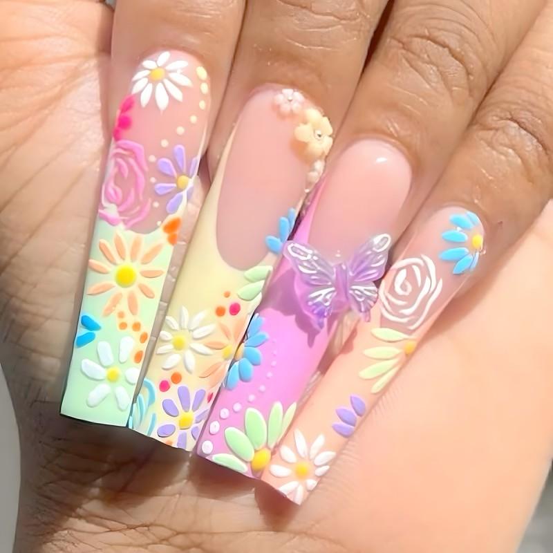 3D Butterfly Nail Art Tips Press-On Nails Sweet Style Full Cover False Women Gel Adhesive Type
