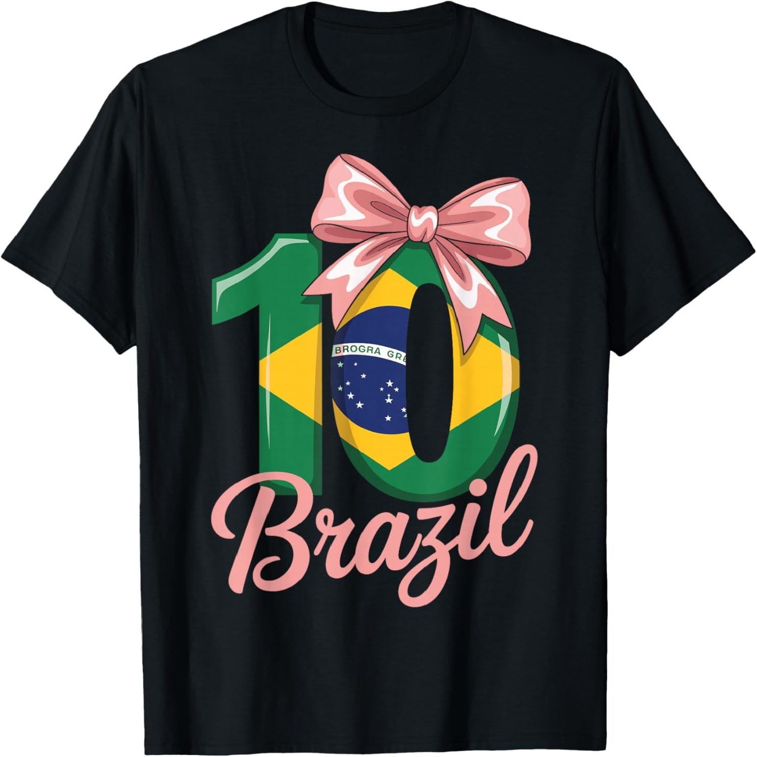 

Cute 10 Brazil Birthday Girl Number 10 Soccer Jersey Style T-Shirt XXXXXL різнокольоровий