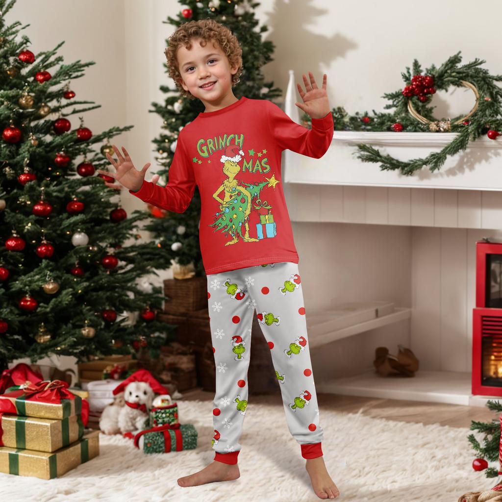 Print Cute Family Set Pajamas, Home Clothes, Family Set Long Sleeve Top Pants Set