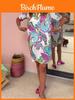 Summer Women Dress Vneck Loose Fit Midi Aline With 3d Pattern For Casual Wear