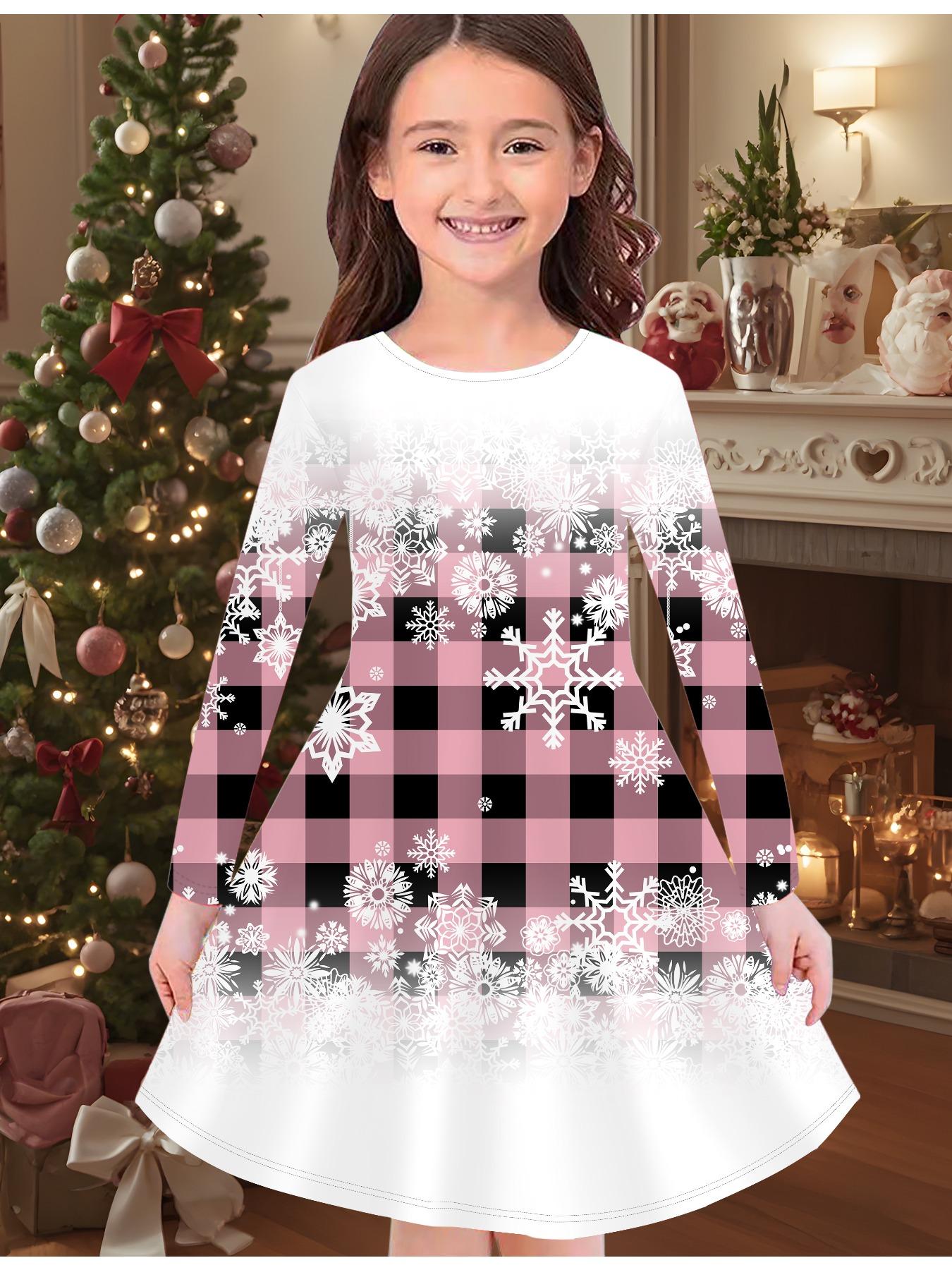 

Модное осенне-зимнее платье для девочек, 3D Рождественский принт, Круглый вырез, Длинное детское платье-футболка, Повседневное универсальное, Рождественская одежда 170 розовый