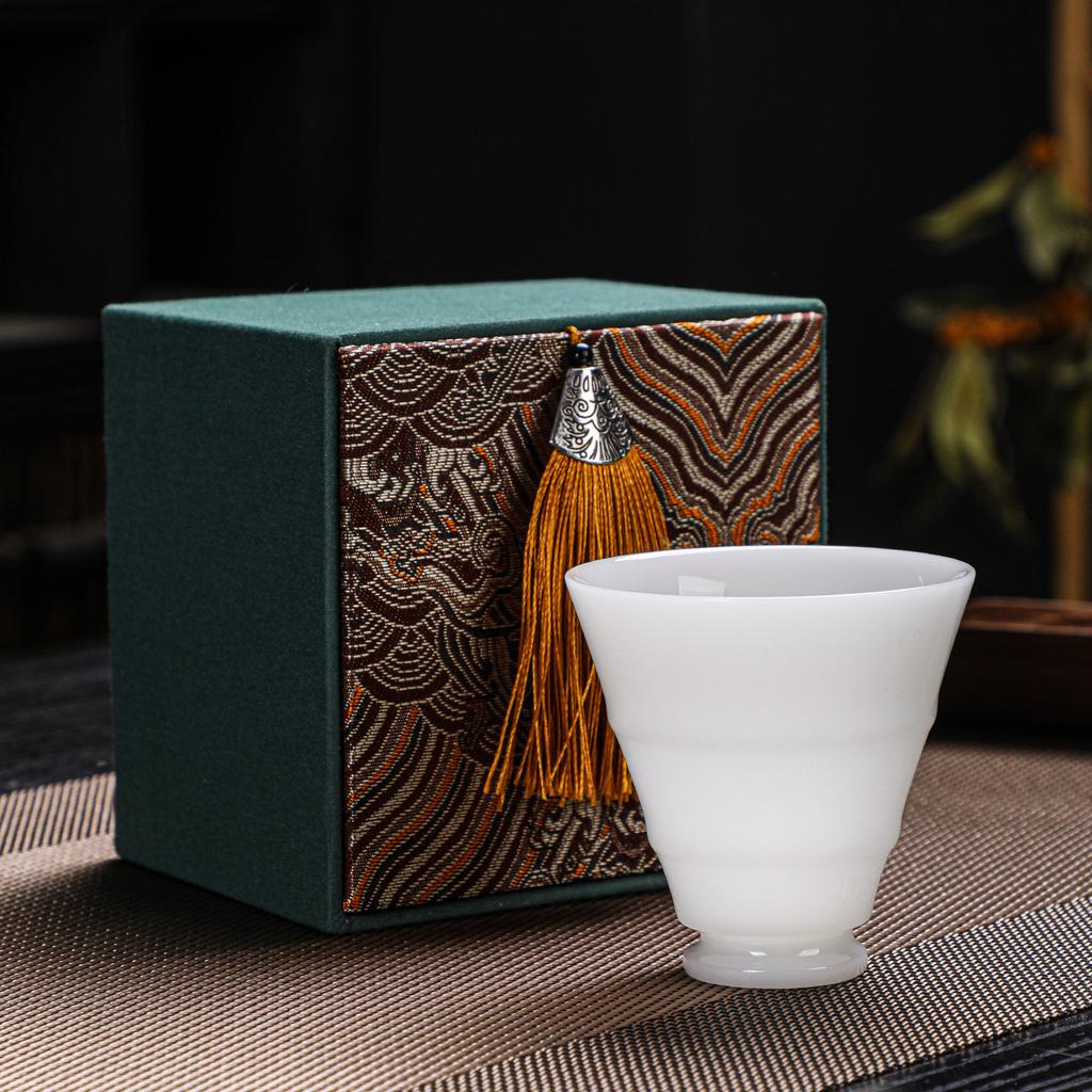 Jade porcelain teacup Kung Fu tea master cup ceramic pure white small water cup household small high-foot tea set teacup gift