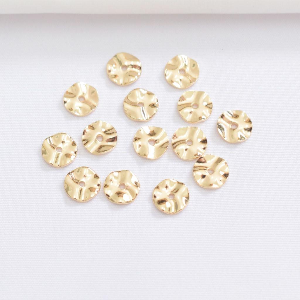 100pcs Color-Retaining 14K Gold-Wrapped Irregular-Textured Round Spacer, Retro Baroque Water Ripple Spacer, Gasket Special-Shaped