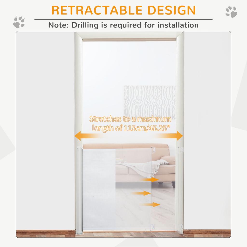 Retractable Stair Gate Dog Pet Barrier For Doorway Staircase Hallway White