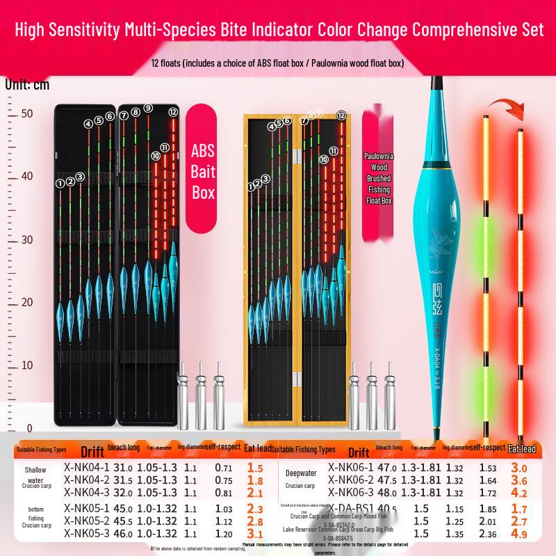High-Sensitivity Nano Fishing Float Set with Box - Eye-Catching Thickened Crucian Carp Floats