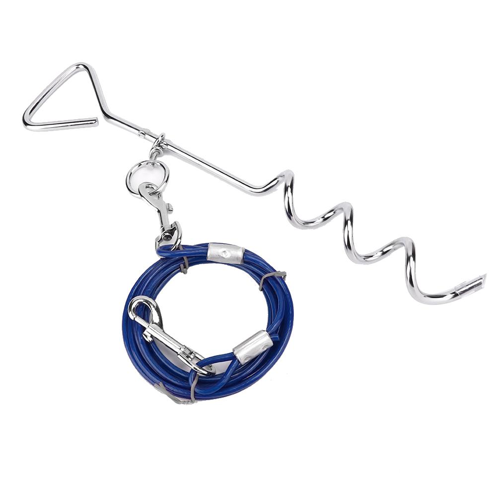 Outdoor Pet Dog Spiral Ground Stake Pile Double Hook Steel Wire Traction Chain(blue Dog Pile Steel Small Size)