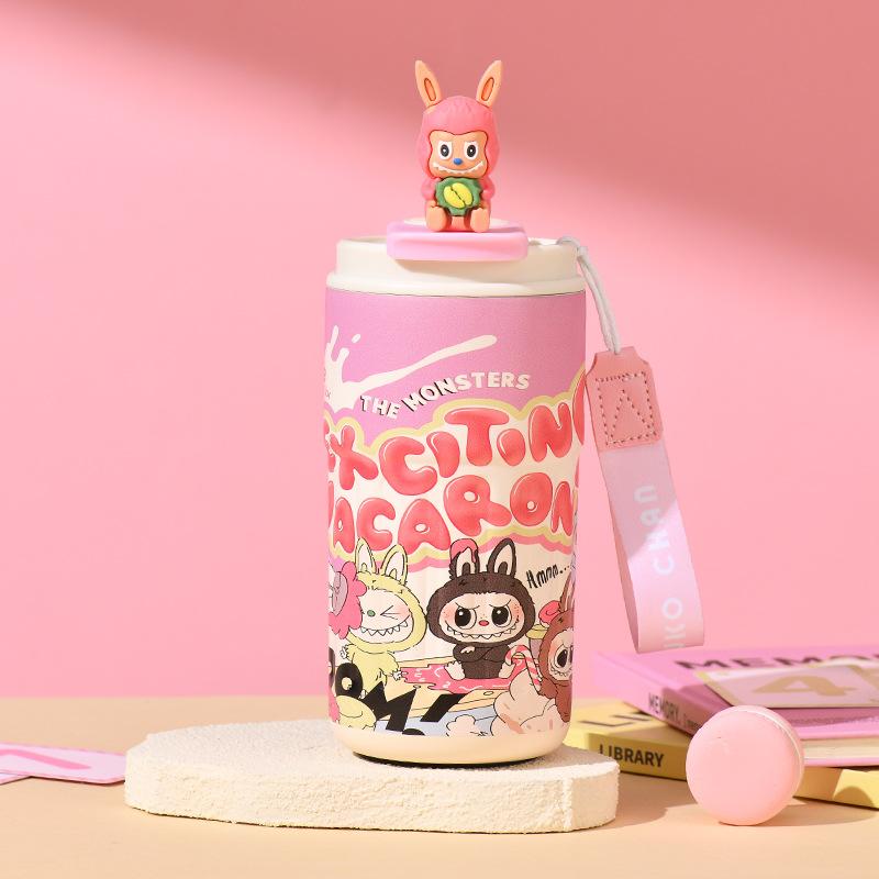 

304 Stainless Steel Thermos Cup 3D Printing Cartoon High-value Straw Cup Portable Ice American Coffee Cup 450ml