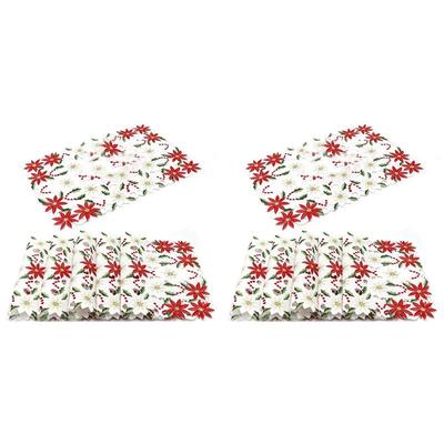 A58Z Platzset Set mit 12 Stück, besticktes Weihnachtsstern & Stechpalmen-Design, 11x17 Zoll Weihnachts-Tischdekoration