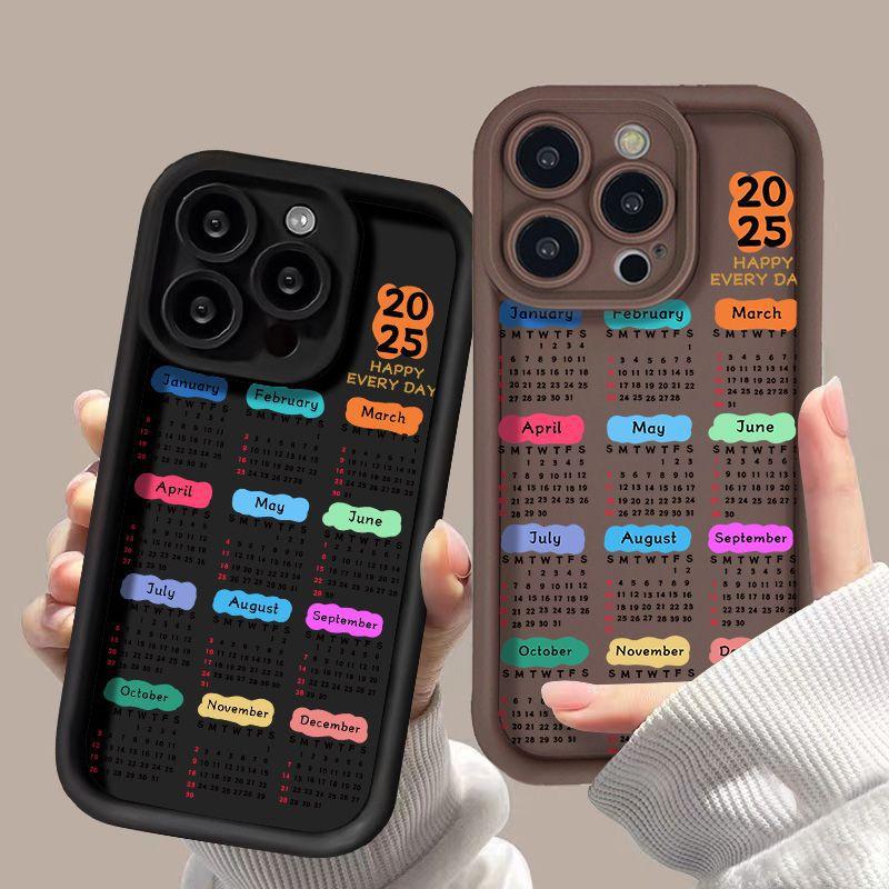 Applicable To iPhone17promax2026 Black Letter Calendar Mobile Phone Case 15/16 New 12 Fine Holes 17 All-inclusive 14