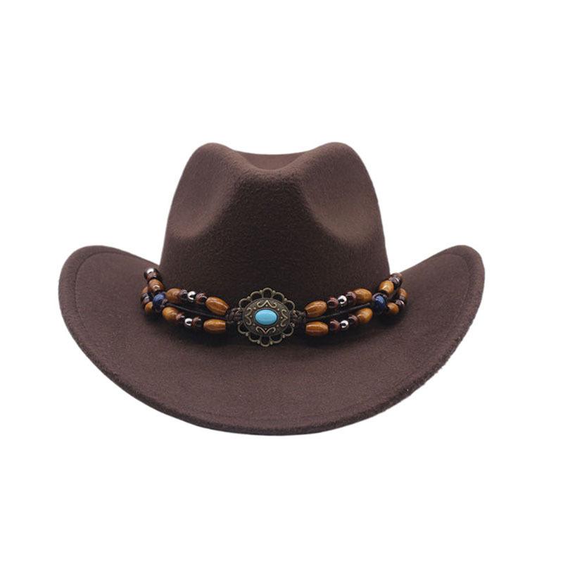 European and American New Western Cowboy Hat Woolen Jazz Top Hat Men and Women's Ethnic Style Big Eaves Hat Autumn and Winter Felt Hat
