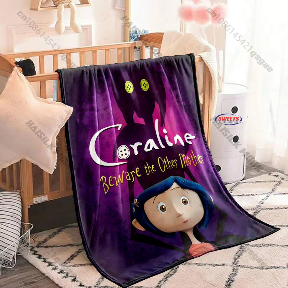 6 Sizes C-C0raline Print Blanket Warm Soft and Comfortable Home Travel Blanket Sofa Bedding Cover Blankets Gift for Friends Kids
