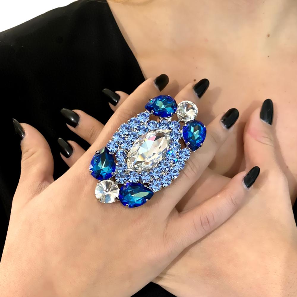 Stonefans Anelli Grandi da Donna con Cristalli Blu Completi Accessori Anello Banchetto Matrimonio Marocco Anello di Natale Gioielli Statement Regalo 2223