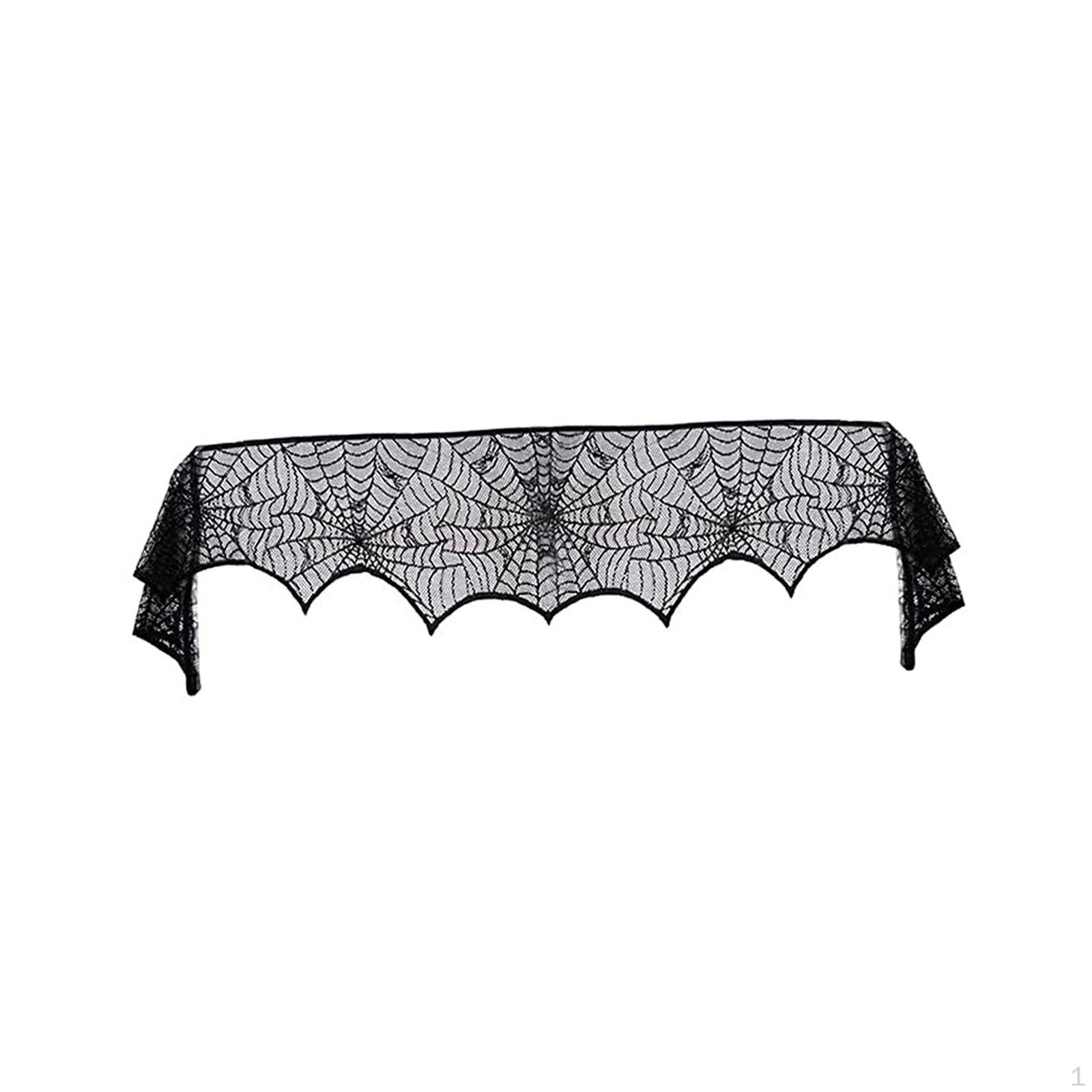 Creepy Halloween Mantel Scarf with Intricate Web Design Black Cobweb