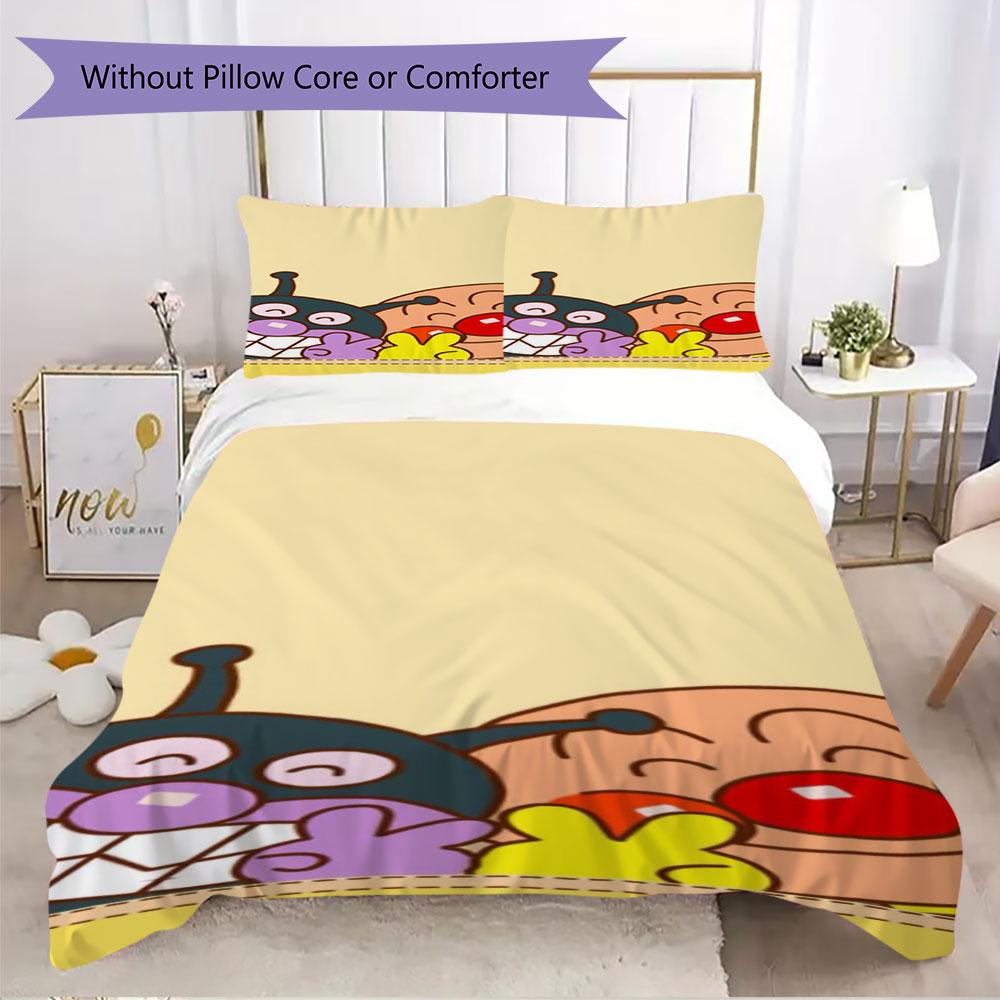 Anpanman Printed Cute Children's Duvet Cover Set, Three-Piece Set(1*Duvet Cover + 2*Pillowcase, Without Core),