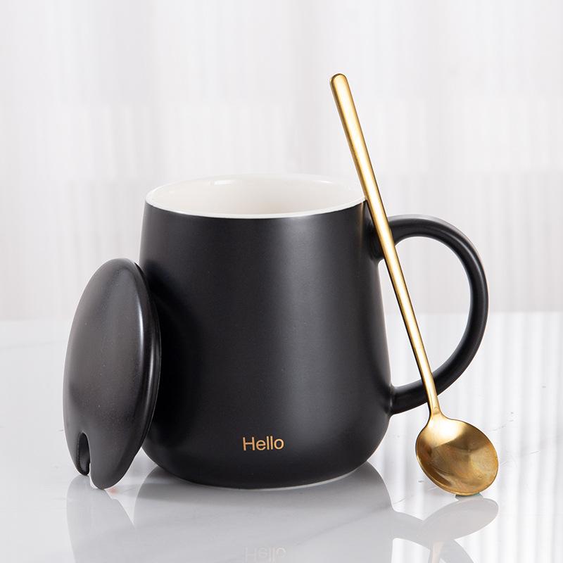 Simple Mug with Lid Spoon Ceramic Cup Hotel Room Water Cup Opening Gift Box Coffee Cup