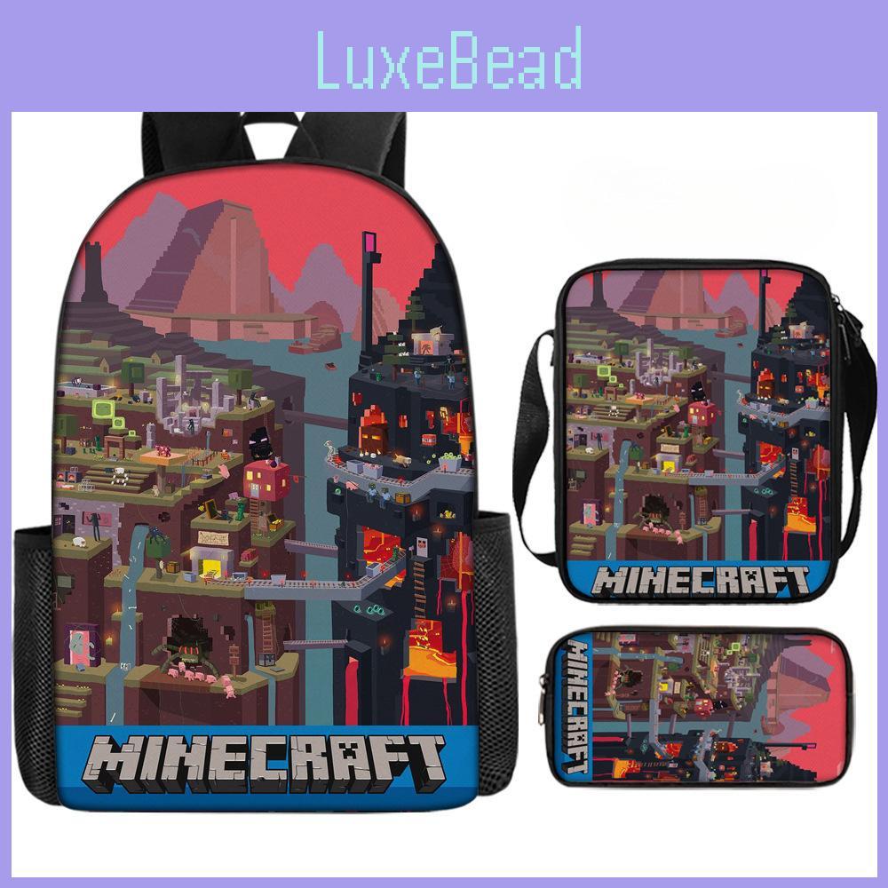 Cartoon Printed Minecraft Backpack Student Schoolbag Shoulder Bag Bag Pencil