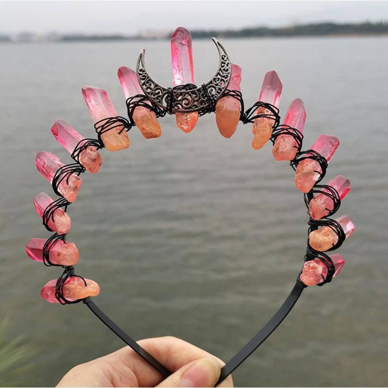 Quartz Crystal Crown Handmade for Head Hoop Luxury for Head Accessory Gothic Baroque Vintage Headwear for Parties Festiv